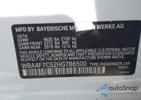 2017 BMW 430I Gran Coupe z USA, uszkodzony, nr VIN WBA4F7C52HG786500